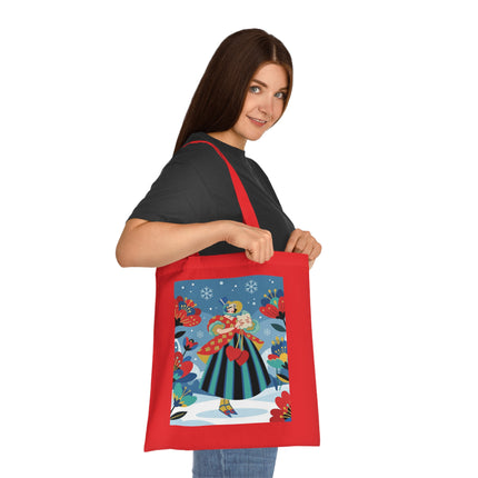 ❤️❄️ The Winter Heart Messenger Cotton Tote Bag – Art Deco Winter Enchantment