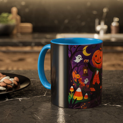 🎃🏮 The Pumpkin Gentleman's Moonlit Stroll Colorful Mug – Whimsical Halloween Charm