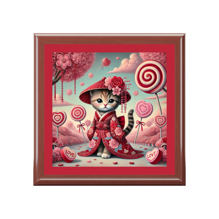 Whimsical Geisha Kitten in a Valentine Jewelry Box