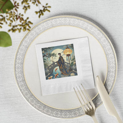 Moonlit Bridge Gentleman White Coined Napkins – Imperial Serenity & Moonlit Harmony