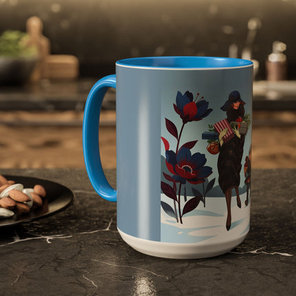 🎁🌺 The Christmas Gift Garden Stroll Colorful Mug – Art Deco Holiday Fantasy