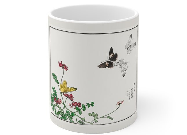 Butterflies and flower illustration by Morimoto Toko Ceramic Mug 11oz
