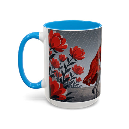 ☔🌹 The Scarlet Rainstorm Promenade Colorful Mug – Art Deco Motoring Elegance