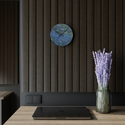 Water Lilies by Claude Monet Acrylic Wall Clock, Round and Square