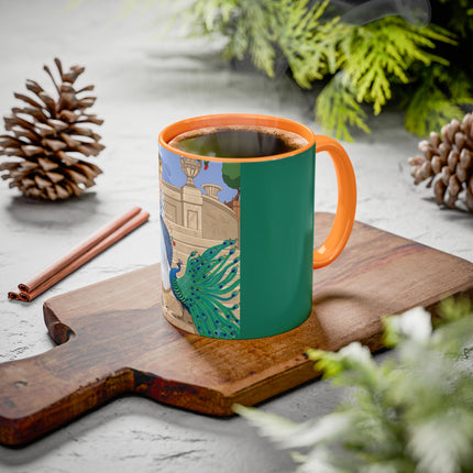 The Peacock's Admiration Colorful Mug (11oz, 15oz) – Rococo Elegance, Peacock Beauty & Garden Charm