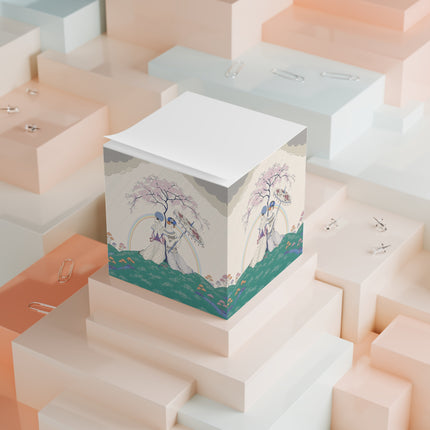 🌈☂️ Beneath The Rainbow Tree Note Cube – Art Deco Spring Fantasy