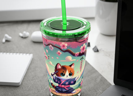 Samurai Kitten Sunsplash Tumbler with Straw, 16oz