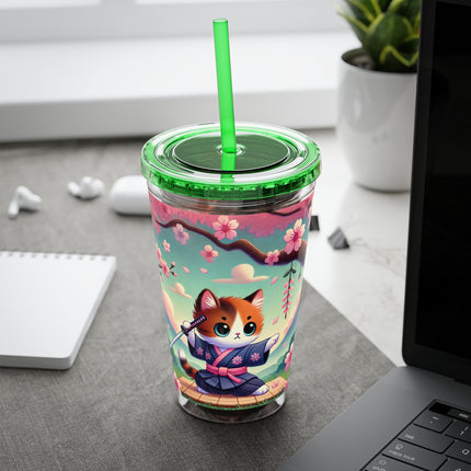Samurai Kitten Sunsplash Tumbler with Straw, 16oz