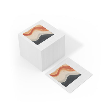 Wave Pattern in Hues of Beige, Orange, Grey, and Black White Coined Napkins