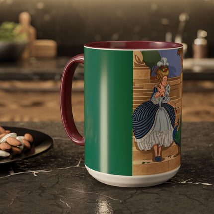 The Peacock's Admiration Colorful Mug (11oz, 15oz) – Rococo Elegance, Peacock Beauty & Garden Charm