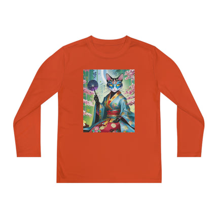 Cyberpunk Geisha Youth Long Sleeve Competitor Tee – Neon Elegance & Futuristic Fantasy