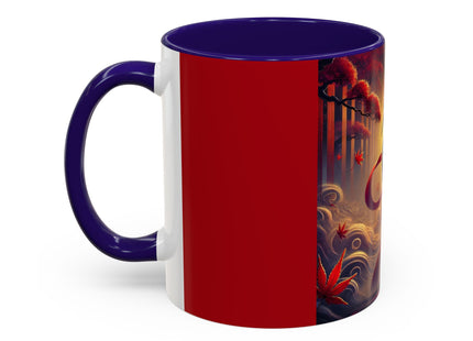 Regal Crimson Crane in the Autumn Mist Colorful Mugs (11oz, 15oz)