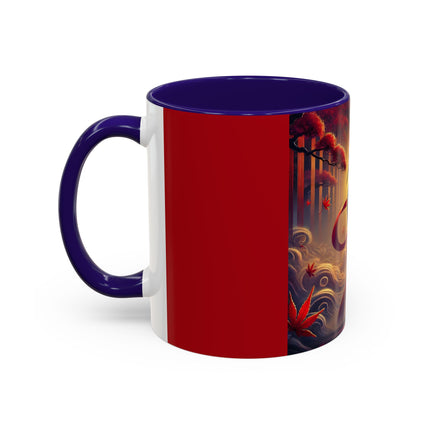 Regal Crimson Crane in the Autumn Mist Colorful Mugs (11oz, 15oz)