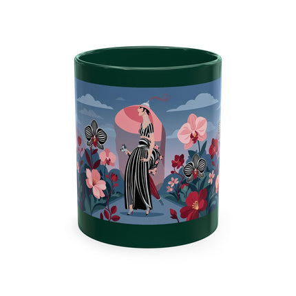 🖤🌸 The Lady Of The Striped Orchid Garden Ceramic Mug – Art Deco Fashion Elegance