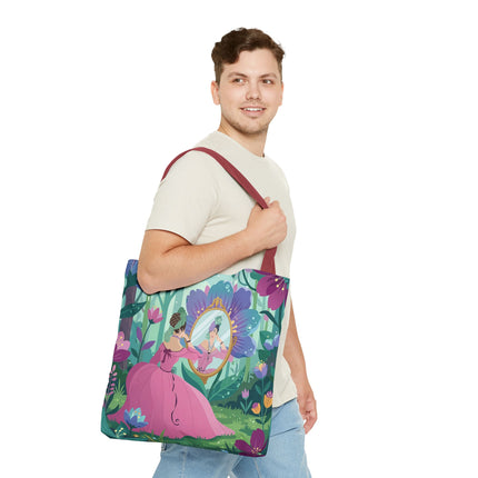 🌸🪞 The Lady Of The Enchanted Garden Mirror Tote Bag – Art Deco Floral Fantasy
