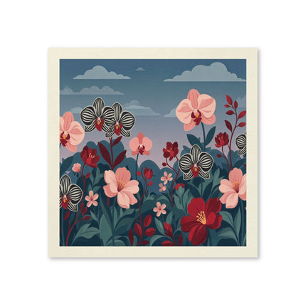 🌸🖤 The Enchanted Striped Orchid Garden Napkins – Elegant Botanical Floral Art