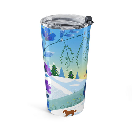💙🐕 The Lady Of The Winter Blue Garden Tumbler – Art Deco Holiday Elegance