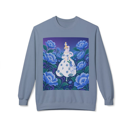 💙🌸 The Enchanted Blue Blossom Garden Midweight Crewneck Sweatshirt – Art Deco Floral Elegance