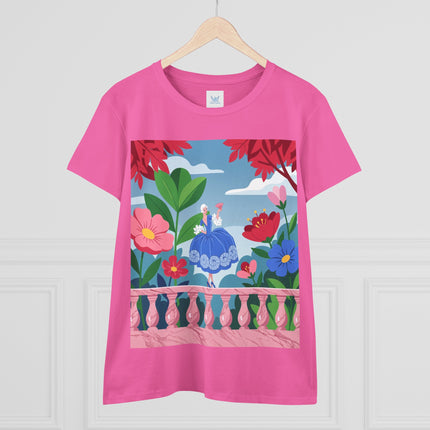 🌸💙 The Lady Of The Flower Terrace Cotton Tee – Colorful Art Deco Garden Elegance