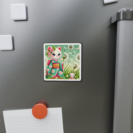 Geisha Kitten and the Dandelion Wish Die-Cut Magnets (5 Sizes)