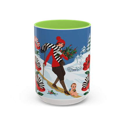 🎿🎄 The Christmas Holly Skier Colorful Mug – Whimsical Holiday Fantasy