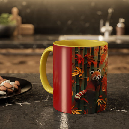 Red Panda at an Autumn Bamboo Grove Colorful Mugs (11oz, 15oz)