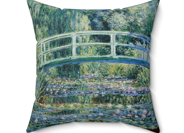 Water Lilies and Japanese Bridge by Claude Monet Spun Polyester Square Pillow