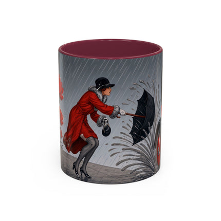 ☔🌹 The Scarlet Rainstorm Promenade Colorful Mug – Art Deco Motoring Elegance
