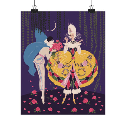 🌹🌙 The Lady Of The Moonlit Rose Masquerade Matte Vertical Poster – Art Deco Fashion Illustration