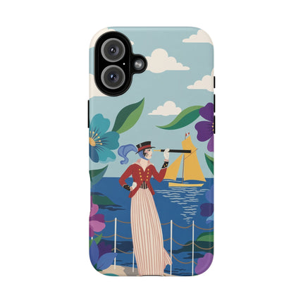 🌊🔭 The Lady Of The Seaside Lookout Phone Case – Art Deco Nautical Adventure