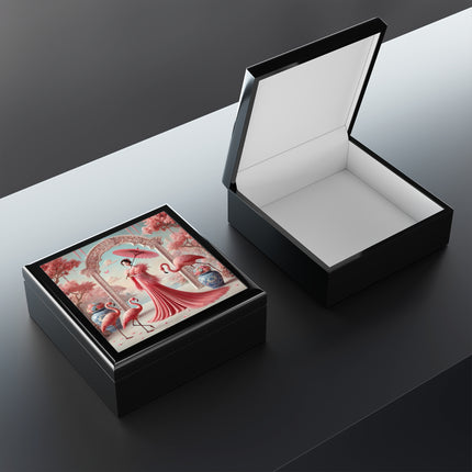 Petals, Porcelain, and Flamingos Jewelry Box
