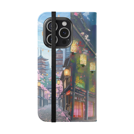 🦚🌸 Techno Plumes Peacock Flip Case – Neon Elegance & Sakura Dreams