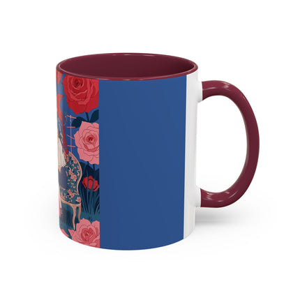 The Lady And The Scarlet Macaw Colorful Mugs – Art Deco Floral Elegance