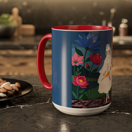 The Lady Of The Golden Parasol Colorful Mugs – Art Deco Botanical Elegance