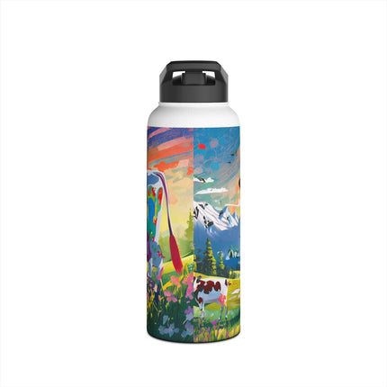 Cyber Glitch Cow Stainless Steel Water Bottle