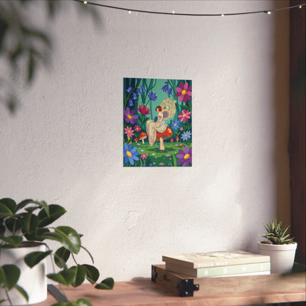 🧚🍄 The Lady Of The Mushroom Forest Matte Vertical Poster – Art Deco Fairy Whimsy