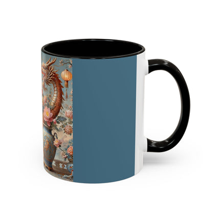 Golden Dragon & Lantern Lady Colorful Mug – Imperial Dragon & Elegant Harmony