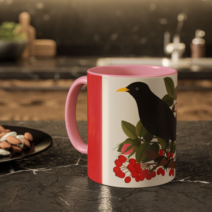 Blackbird & Rose Colorful Mugs – Timeless Elegance & Nature's Harmony