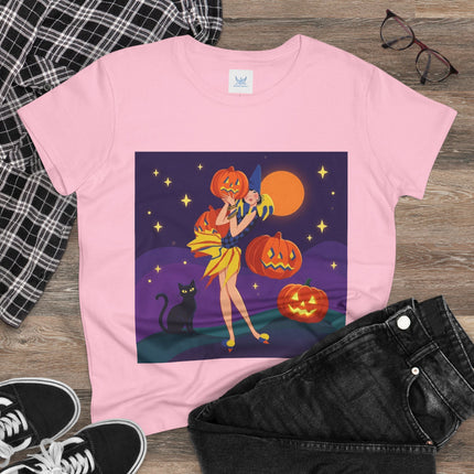 🎃🕯️ Moonlit Pumpkin Masquerade Cotton Tee – Whimsical Halloween Charm