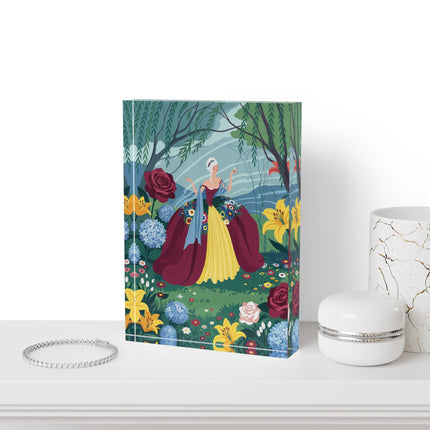 🌺👑 The Lady Of The Grand Flower Garden Acrylic Art Block – Art Deco Floral Elegance