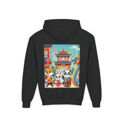Lantern Street Dragon Parade Youth Hooded Sweatshirt – Festive Lights & Storybook Magic