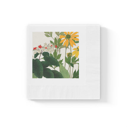 Clerodendrum & Rudbeckia Flower by Tanigami Kônan White Coined Napkins