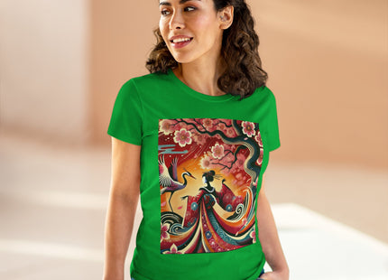 Fairy and Stork Beneath the Cherry Blossoms Cotton Tee