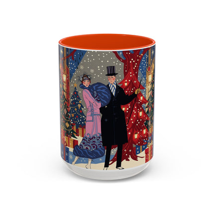 🎩🎄 Christmas Eve Promenade Colorful Mug – Art Deco Holiday Elegance