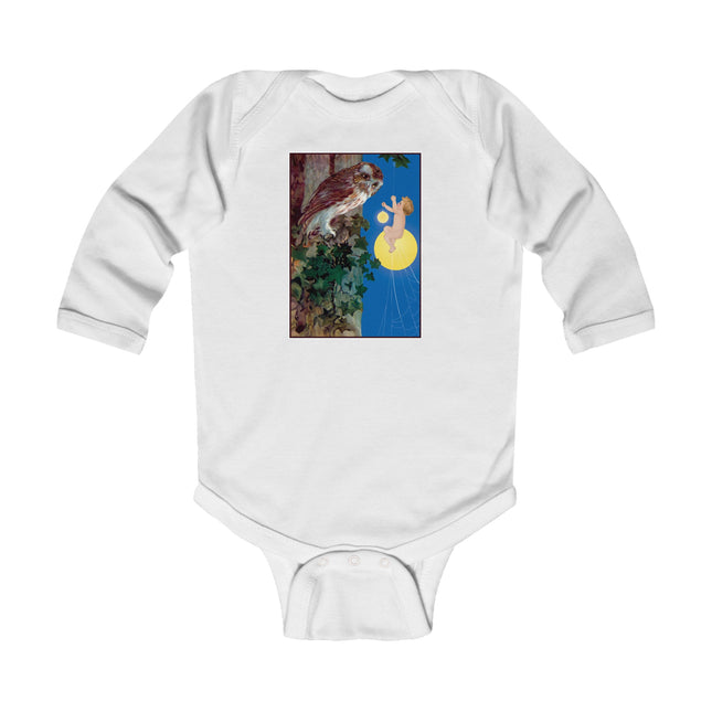Hark, Mister Owl! Baby Long Sleeve Bodysuit – Moonlit Owl & Enchanted Storybook Scene