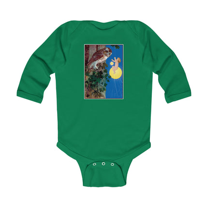 Hark, Mister Owl! Baby Long Sleeve Bodysuit – Moonlit Owl & Enchanted Storybook Scene