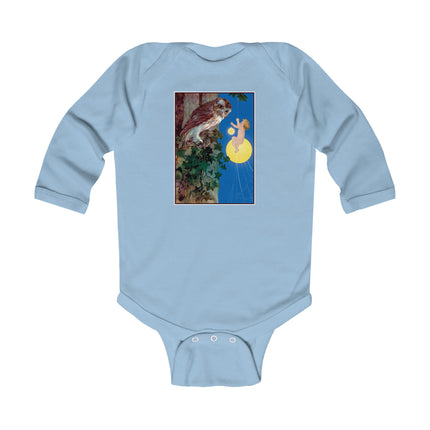 Hark, Mister Owl! Baby Long Sleeve Bodysuit – Moonlit Owl & Enchanted Storybook Scene
