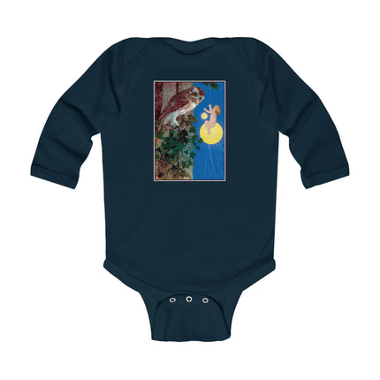 Hark, Mister Owl! Baby Long Sleeve Bodysuit – Moonlit Owl & Enchanted Storybook Scene