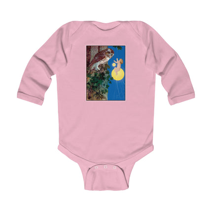 Hark, Mister Owl! Baby Long Sleeve Bodysuit – Moonlit Owl & Enchanted Storybook Scene