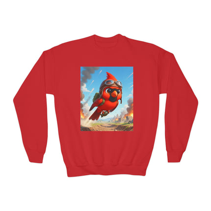 Cardinal Dive Bomber Youth Crewneck Sweatshirt – Action, Courage & High-Flying Adventure